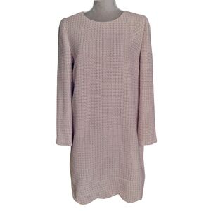IVY Moda Tweed Shift Dress L Pink White Long Sleeve Wool Blend Lined